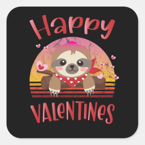 Happy Valentines Day Cute Sloth Retro Vintage Gift Square Sticker