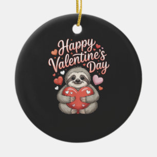 Happy Valentines Day Cute Sloth with Heart T-Shirt Ceramic Ornament