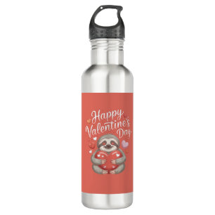 Happy Valentines Day Cute Sloth with Heart T-Shirt Stainless Steel Water Bottle