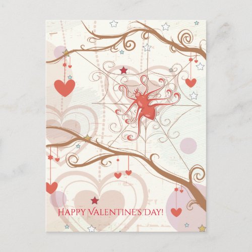 Happy Valentines Day Cute Spider Web Hearts Holiday Postcard