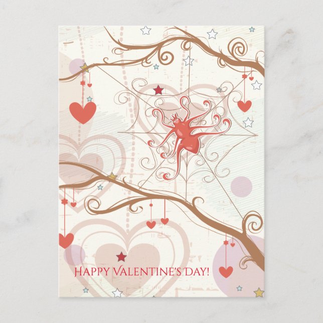 Happy Valentine's Day Cute Spider Web Hearts Holiday Postcard (Front)