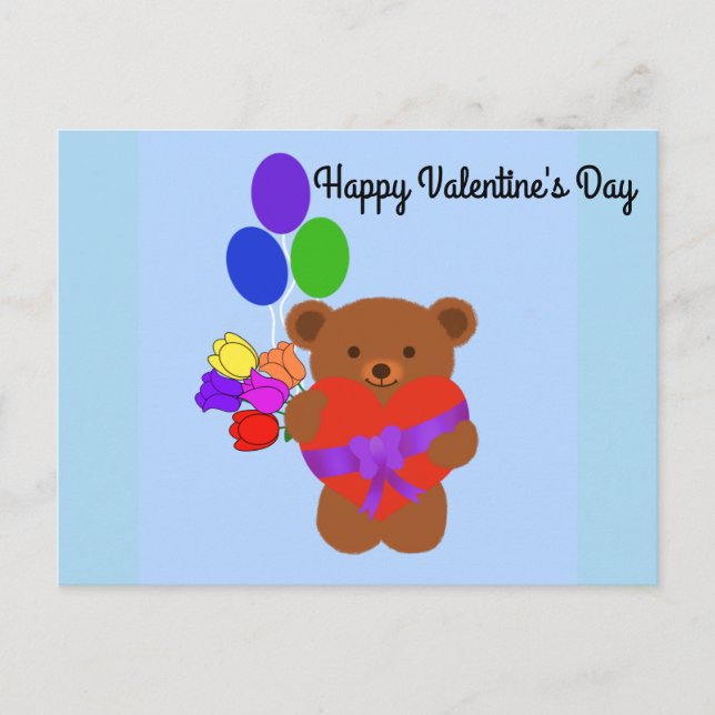 Happy Valentine's Day Cute Teddy Bear #4 Postcard (Front)