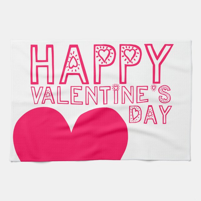 Happy Valentine's day Cute typography Kitchen T Kitchen Towel (Horizontal)