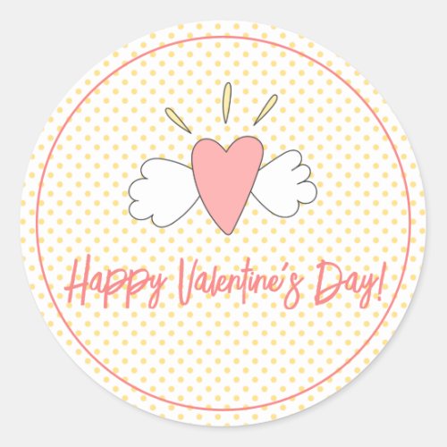 Happy Valentines Day Cute Winged Heart  Classic Round Sticker