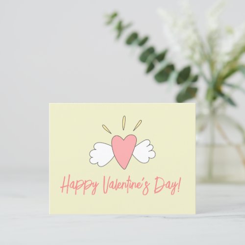 Happy Valentines Day Cute Winged Heart Postcard