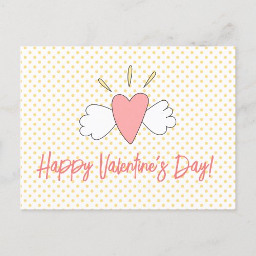 Happy Valentines Day Cute Winged Heart Postcard