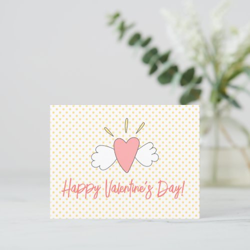 Happy Valentines Day Cute Winged Heart Postcard