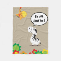 Happy Valentines Day cute zebra and giraffe Fleece Blanket