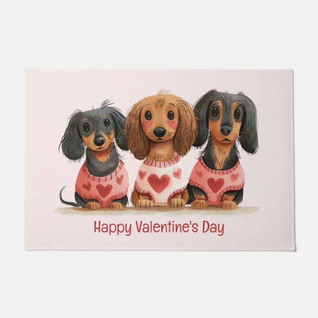 Happy Valentines Day Dachshund Dogs Doormat (Front)
