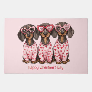 Happy Valentines Day Dachshund Dogs Doormat