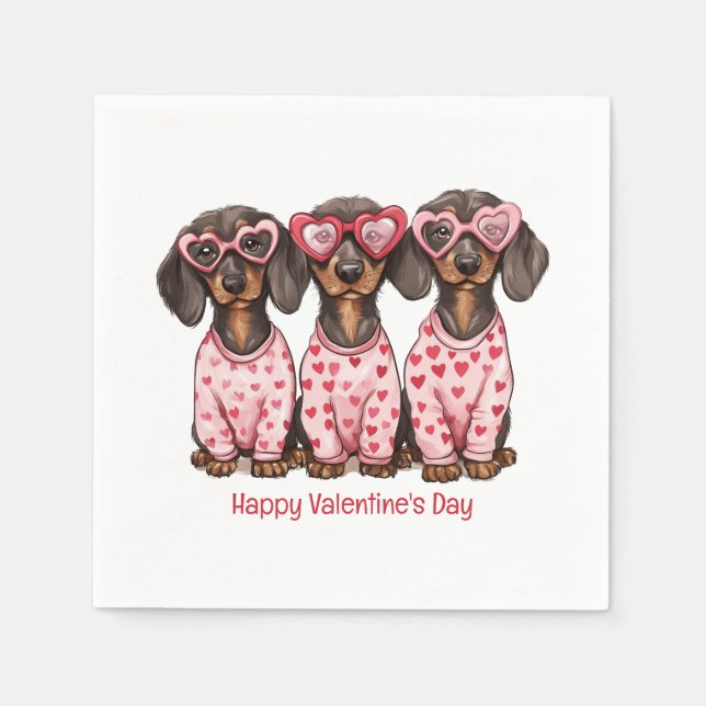 Happy Valentines Day Dachshund Dogs Napkins (Front)