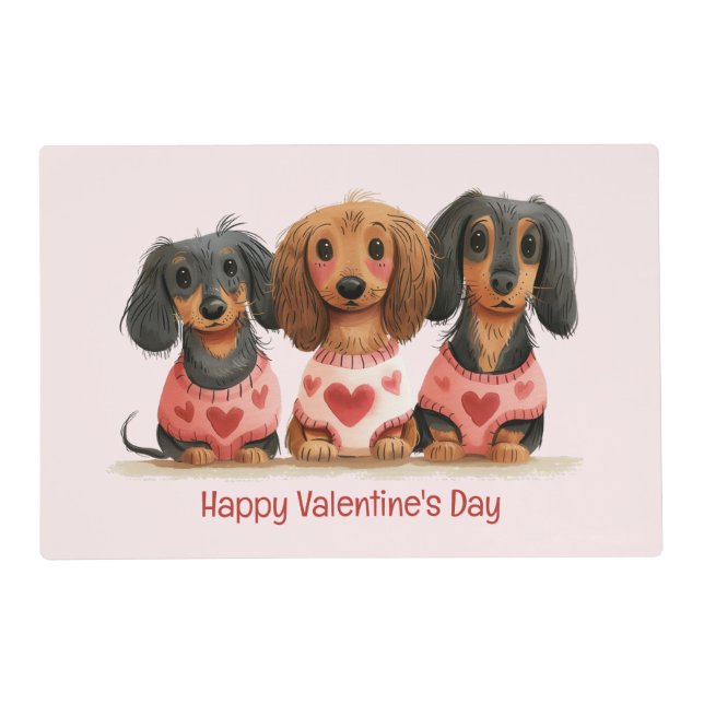 Happy Valentines Day Dachshund Dogs Placemat (Front)