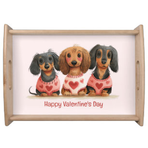 Happy Valentines Day Dachshund Dogs Serving Tray