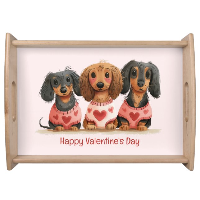 Happy Valentines Day Dachshund Dogs Serving Tray (Front)