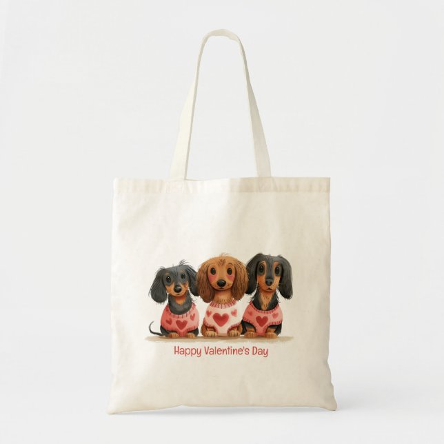 Happy Valentines Day Dachshund Dogs Tote Bag (Front)