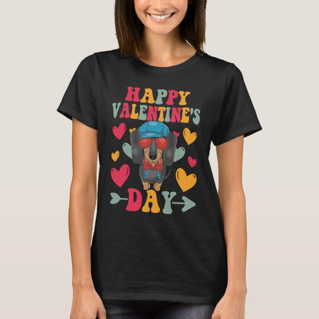 Happy Valentines Day Dachshund Heart Love Groovy T-Shirt (Front)