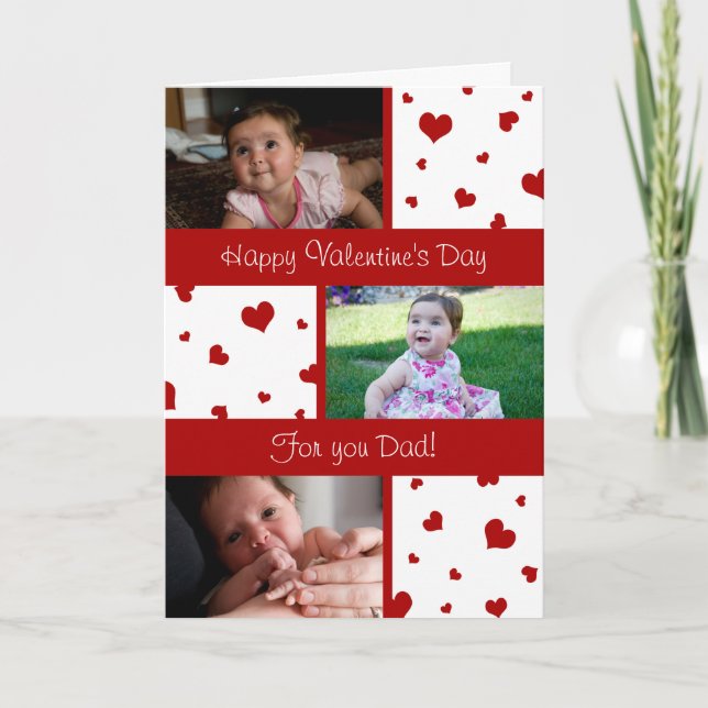 Happy Valentine's Day Dad Photo Card Red Hearts (Front)