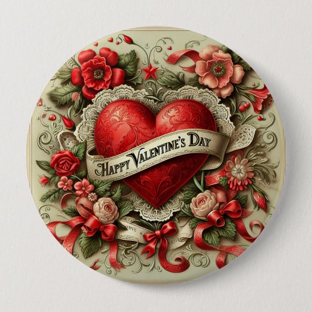 Happy Valentine's Day decorative illustration Button (Front)