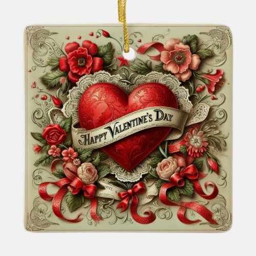 Happy Valentines Day decorative illustration Ceramic Ornament
