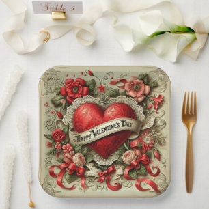 Happy Valentine's Day, Decorative Illustration, Paper Plates