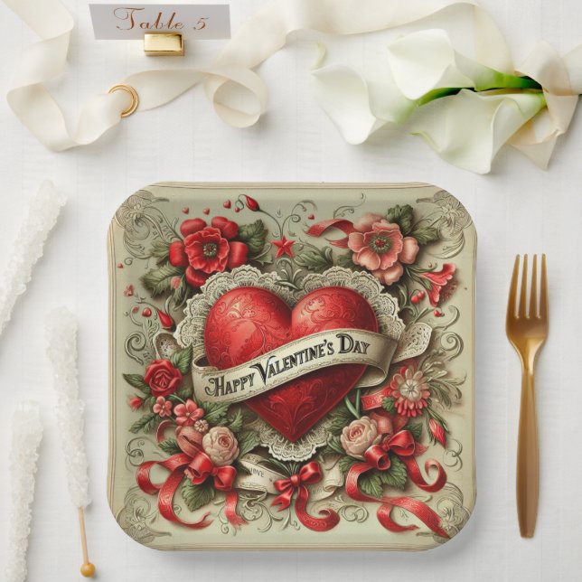 Happy Valentine's Day, Decorative Illustration, Paper Plates (Wedding)