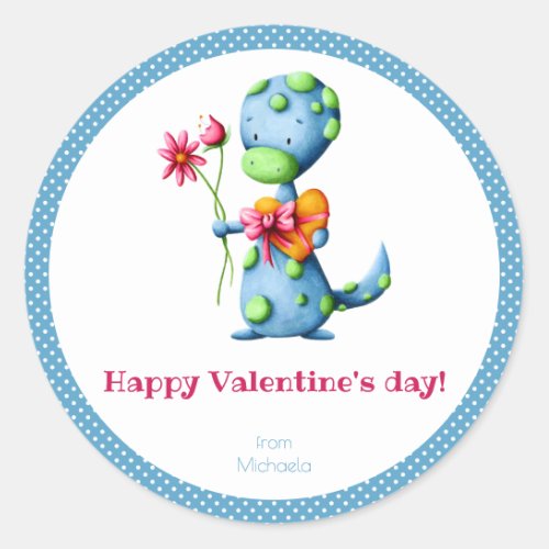 Happy Valentines Day Dinosaur  Classic Round Sticker