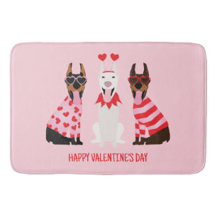Happy Valentines Day Dobermann Dogs Bath Mat