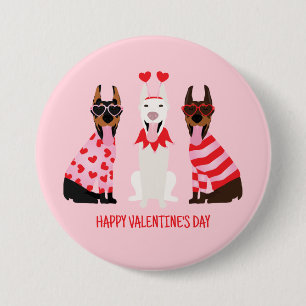 Happy Valentines Day Dobermann Dogs Button
