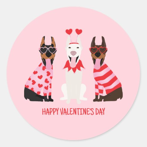Happy Valentines Day Dobermann Dogs Classic Round Sticker