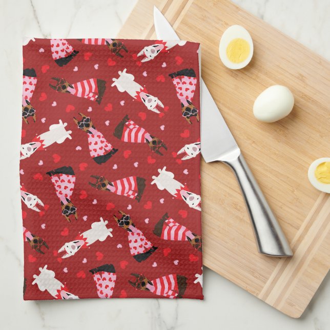 Happy Valentines Day Dobermann Dogs Kitchen Towel (Quarter Fold)