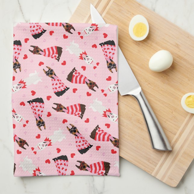 Happy Valentines Day Dobermann Dogs Kitchen Towel (Quarter Fold)
