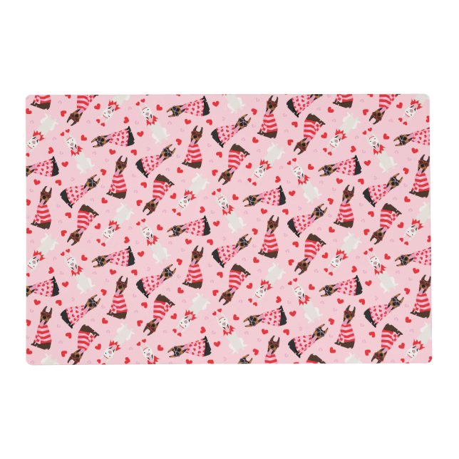 Happy Valentines Day Dobermann Dogs Placemat (Front)