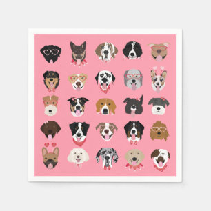 Happy Valentines Day Dog Face Pattern Napkins