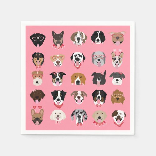 Happy Valentines Day Dog Face Pattern Napkins