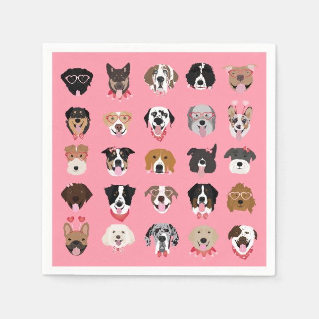 Happy Valentines Day Dog Face Pattern Napkins (Front)