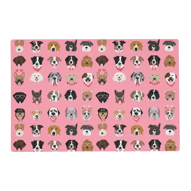 Happy Valentines Day Dog Face Pattern Placemat (Front)