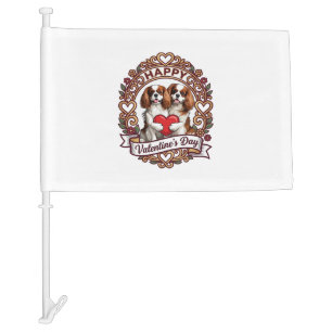 Happy Valentines Day Dog Red Heart Floral Frame_1 Car Flag
