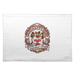 Happy Valentines Day Dog Red Heart Floral Frame_1 Cloth Placemat