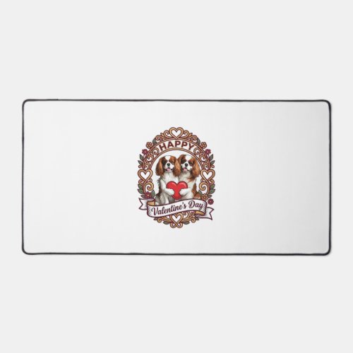 Happy Valentines Day Dog Red Heart Floral Frame_1 Desk Mat