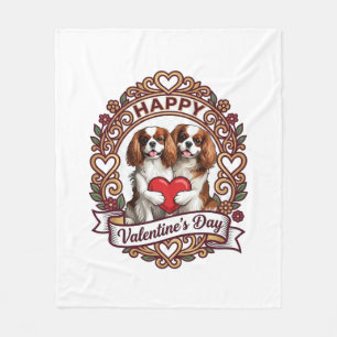 Happy Valentines Day Dog Red Heart Floral Frame_1 Fleece Blanket