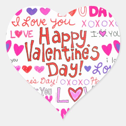 Happy Valentines Day Doodles Heart Sticker