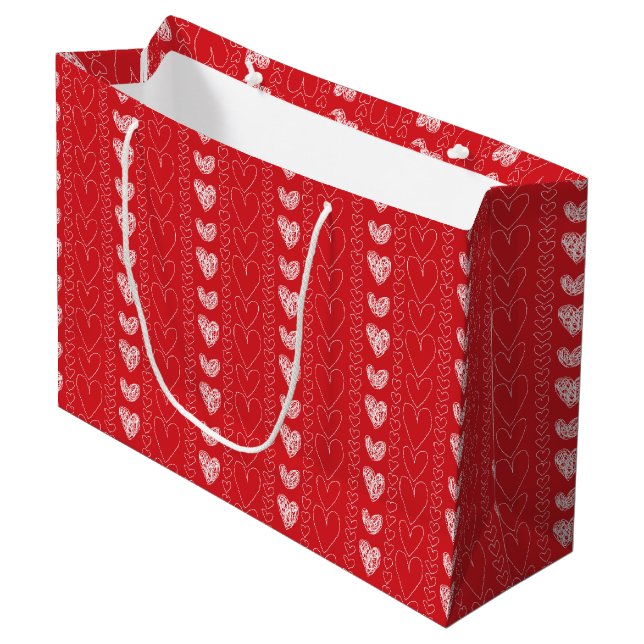 Happy Valentine's Day Doodles Large Gift Bag (Front Angled)