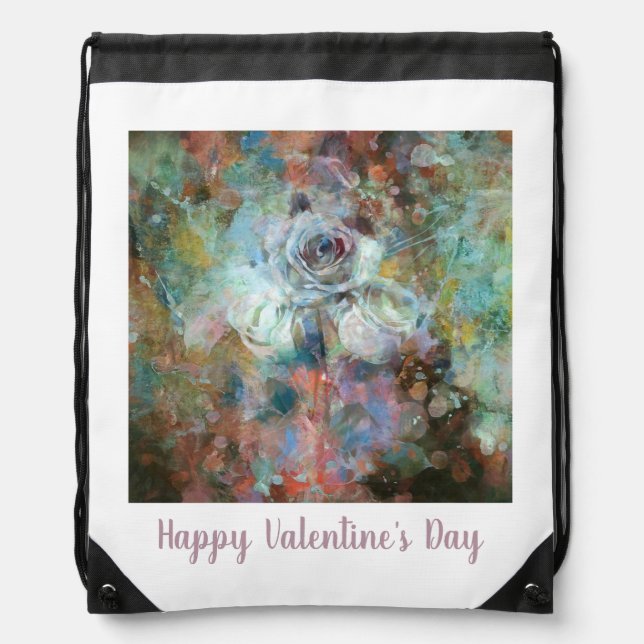 Happy Valentine's Day.  Drawstring Bag (Front)