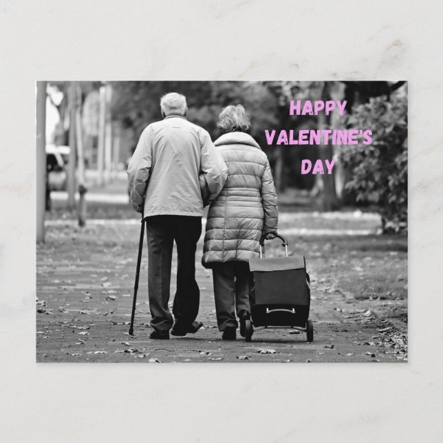 Happy Valentines Day Elderly Couple in the Park  Postcard (Front)