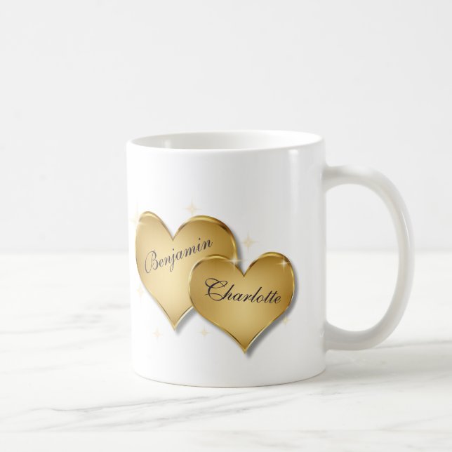 Happy Valentine's Day Elegant Golden Hearts Coffee Mug (Right)