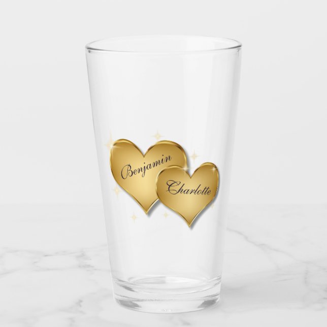 Happy Valentine's Day Elegant Golden Hearts Glass (Front)