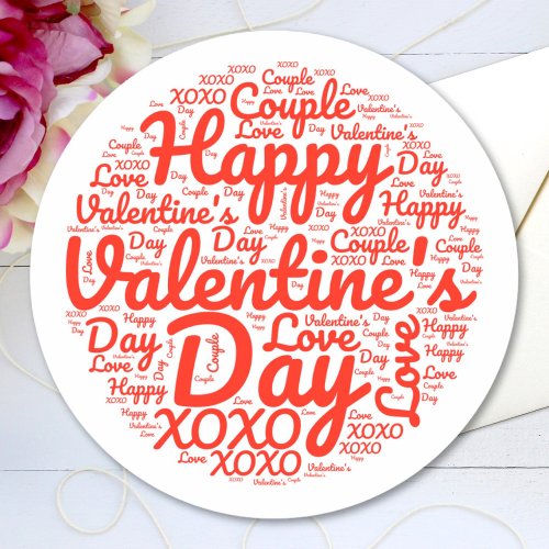 Happy Valentines Day Elegant Red Script Text Classic Round Sticker