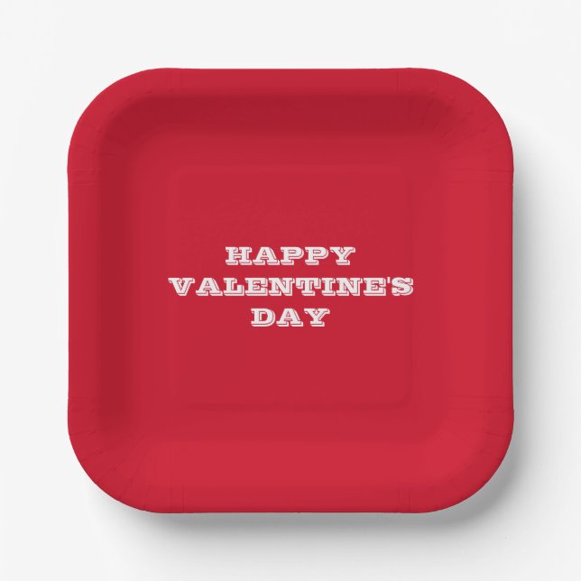 Happy Valentine's Day Elegant Red Valentine's Day Paper Plates (Front)