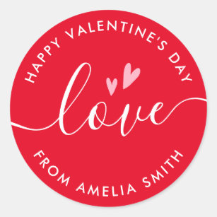 Details about   Happy Valentines Day stickers Red heart Round label stickers Favour stickers 