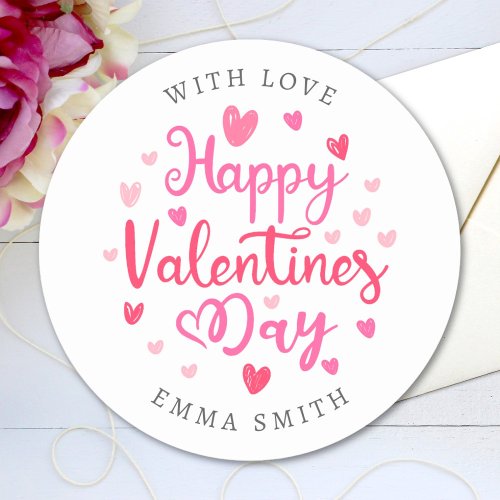Happy Valentines Day Elegant Script Hearts Text Classic Round Sticker